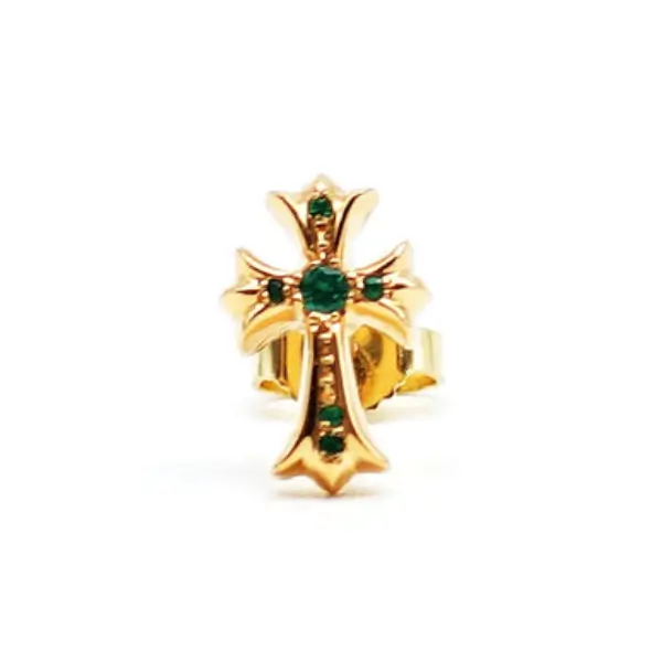 Chrome-Hearts-22K-Gold-Emerald-Cross-Earring-Stud-2-1