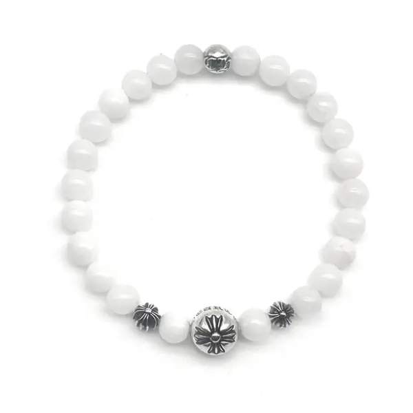 Chrome-Hearts-6mm-Beaded-White-Agate-4-Silver-Cross-Bracelet-1