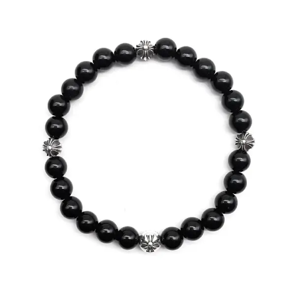 Chrome-Hearts-6mm-Black-Beaded-Obsidian-4-Silver-Cross-Ball-Bracelet-1