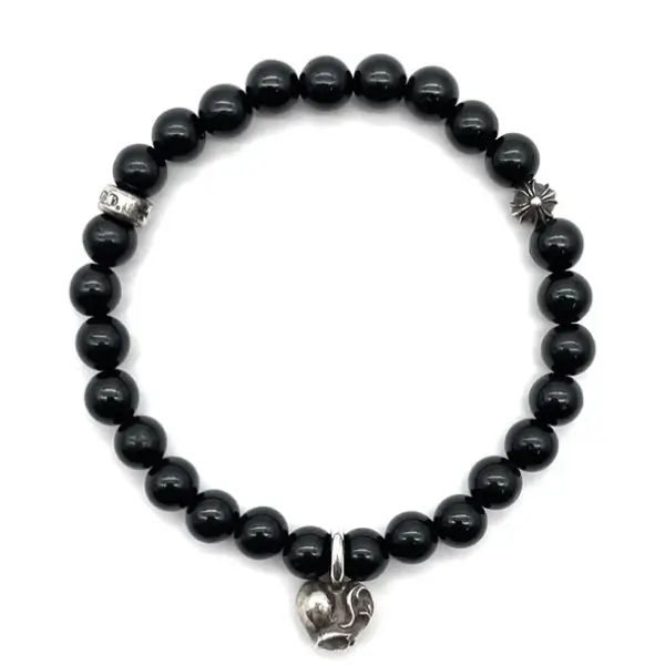 Chrome-Hearts-6mm-Obsidian-Silver-Vine-Heart-Beaded-Bracelet-1
