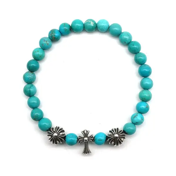 Chrome-Hearts-6mm-Turquoise-3-Silver-Beaded-Cross-Bracelet-1