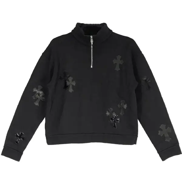 Chrome-Hearts-Black-Patent-Leather-Cross-Half-Zip-Sweatshirt-1