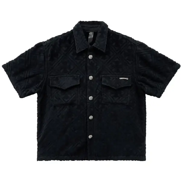 Chrome-Hearts-Black-Terry-Cloth-Plus-Monogram-Short-Sleeve-Shirt-1