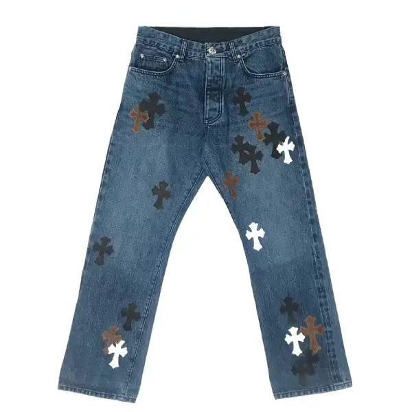 Chrome-Hearts-Brown-Black-Cross-Patch-Denim-Jeans-1