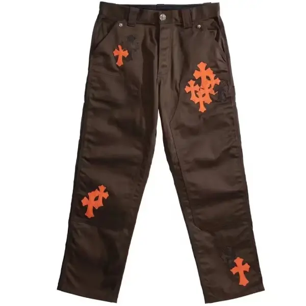 Chrome-Hearts-Brown-Orange-Cross-Patch-Carpenter-Pants-1