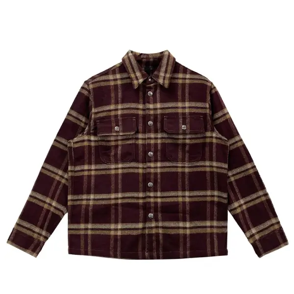 Chrome-Hearts-Burgundy-Work-Dog-Flannel-Shirt-1