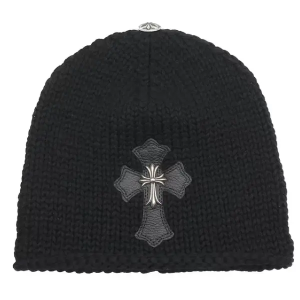 Chrome-Hearts-Cashmere-Leather-With-Silver-Cross-Beanie-1