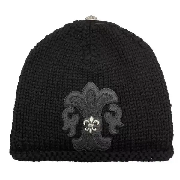 Chrome-Hearts-Cashmere-Leather-With-Silver-Fleur-Beanie-1