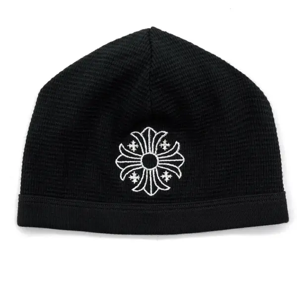 Chrome-Hearts-Cross-Embroidered-Waffle-Thermal-Black-Beanie-1
