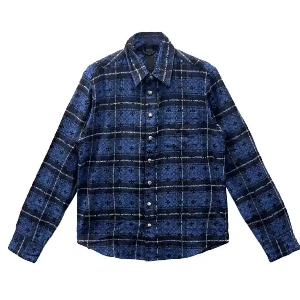 Chrome-Hearts-LOOSE-END-Blue-Monogram-Cross-Flannel-Shirt-2
