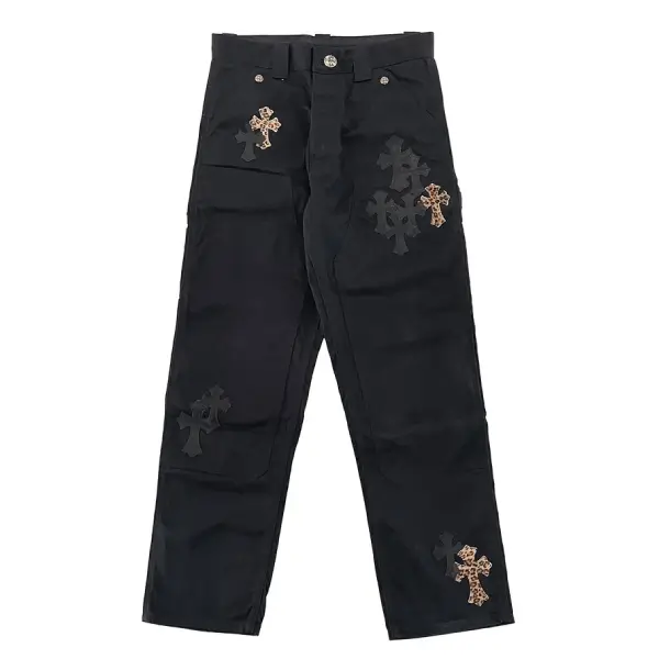 Chrome-Hearts-Leopard-Black-Leather-Cross-Carpenter-Pants-1