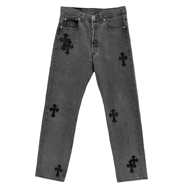 Chrome-Hearts-Levis-501-Black-Cross-Patch-Grey-Jeans-1