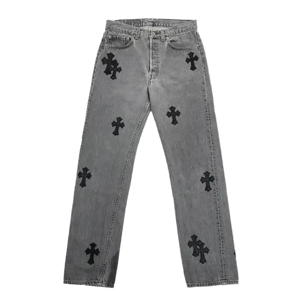 Chrome-Hearts-Levis-501-Cross-Patch-Gray-Jeans-1