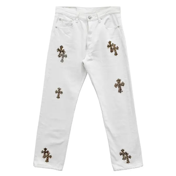 Chrome-Hearts-Levis-501-Leopard-Cross-Patch-White-Jeans-1