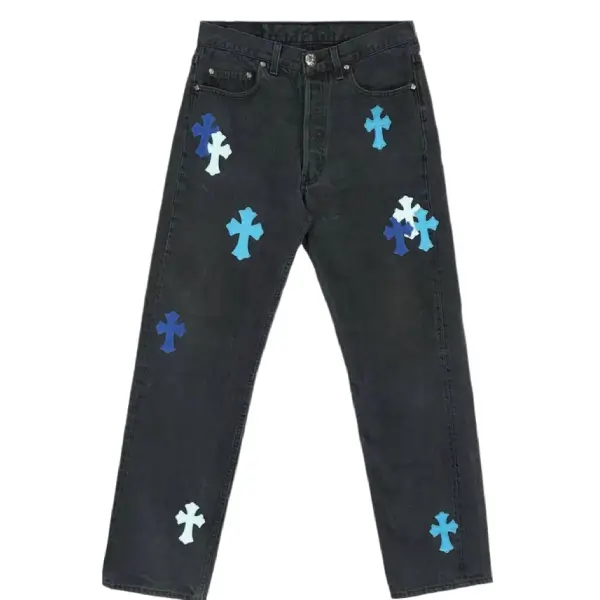 Chrome-Hearts-London-Exclusive-Jeans-with-Blue-Leather-Cross-Patch-1