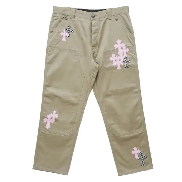 Chrome-Hearts-Pink-Cross-Leather-Patch-Carpenter-Pants-1
