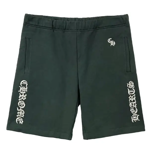 Chrome-Hearts-Script-Logo-Embroidered-Dark-Green-Shorts-1