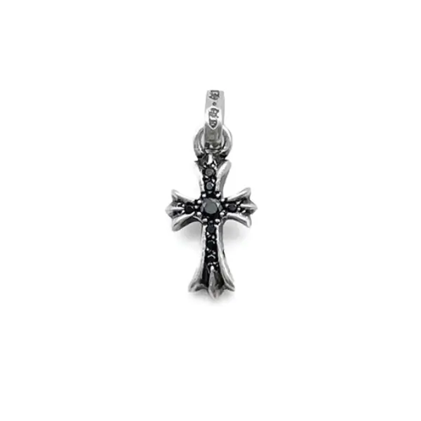 Chrome-Hearts-Silver-Black-Diamonds-Babyfat-Cross-Charm-Pendant-1