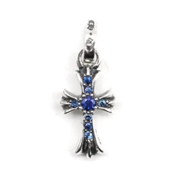 Chrome-Hearts-Silver-Blue-Saph-Babyfat-Cross-Charm-Pendant-1