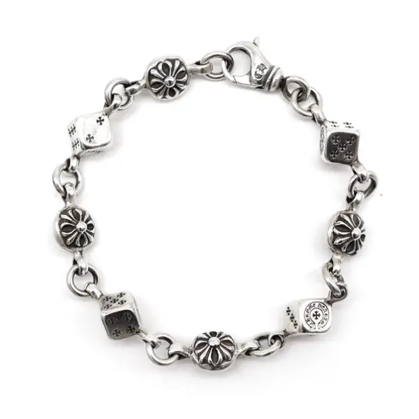 Chrome-Hearts-Silver-Dice-Cross-Ball-Lobster-Clasp-Bracelet-1