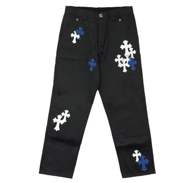 Chrome-Hearts-White-Blue-Leather-Cross-Patches-Jeans-1